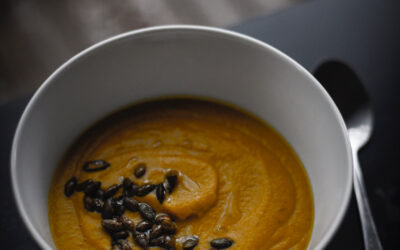 Carrot, Pumpkin, Cauliflower Soup With Ginger, Turmeric & Peanut Butter