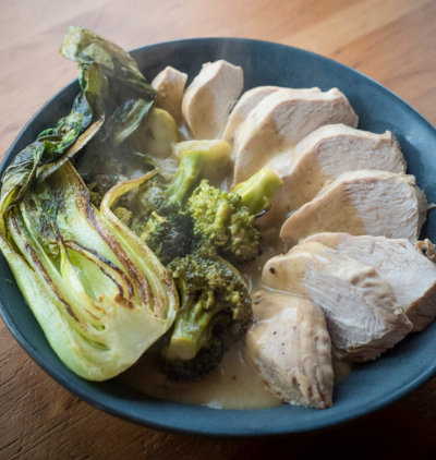 Poached Chicken with Broccoli served In Coconut & Lime Cream