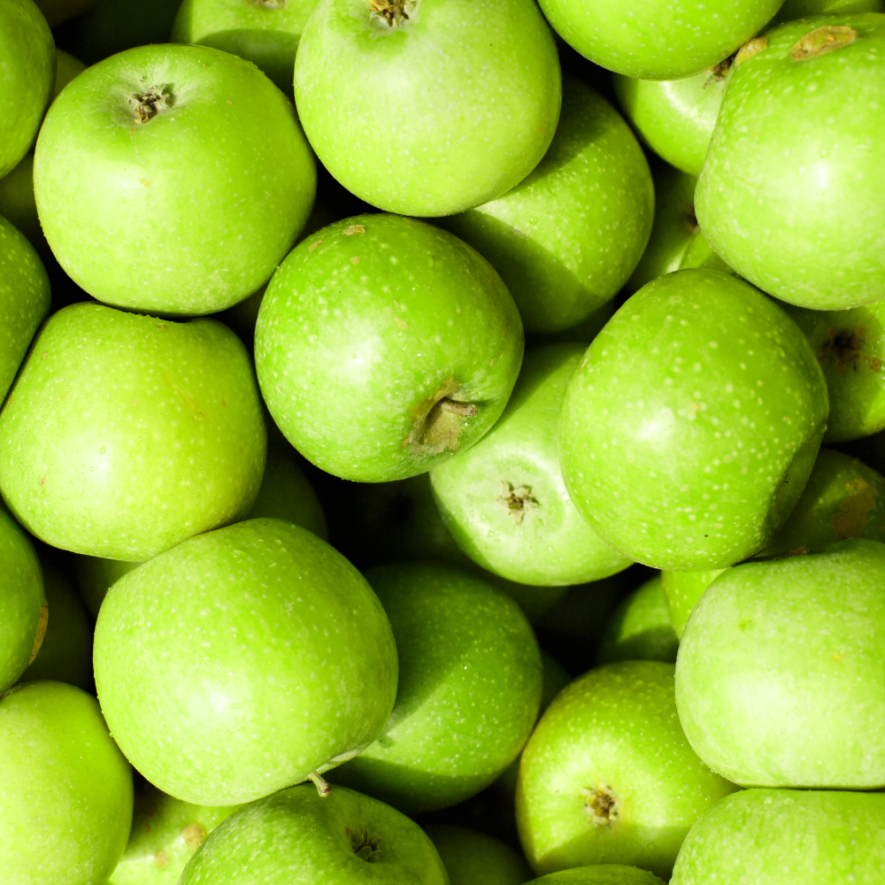 Picture of vibrant bright green apples, unwaxed and organic